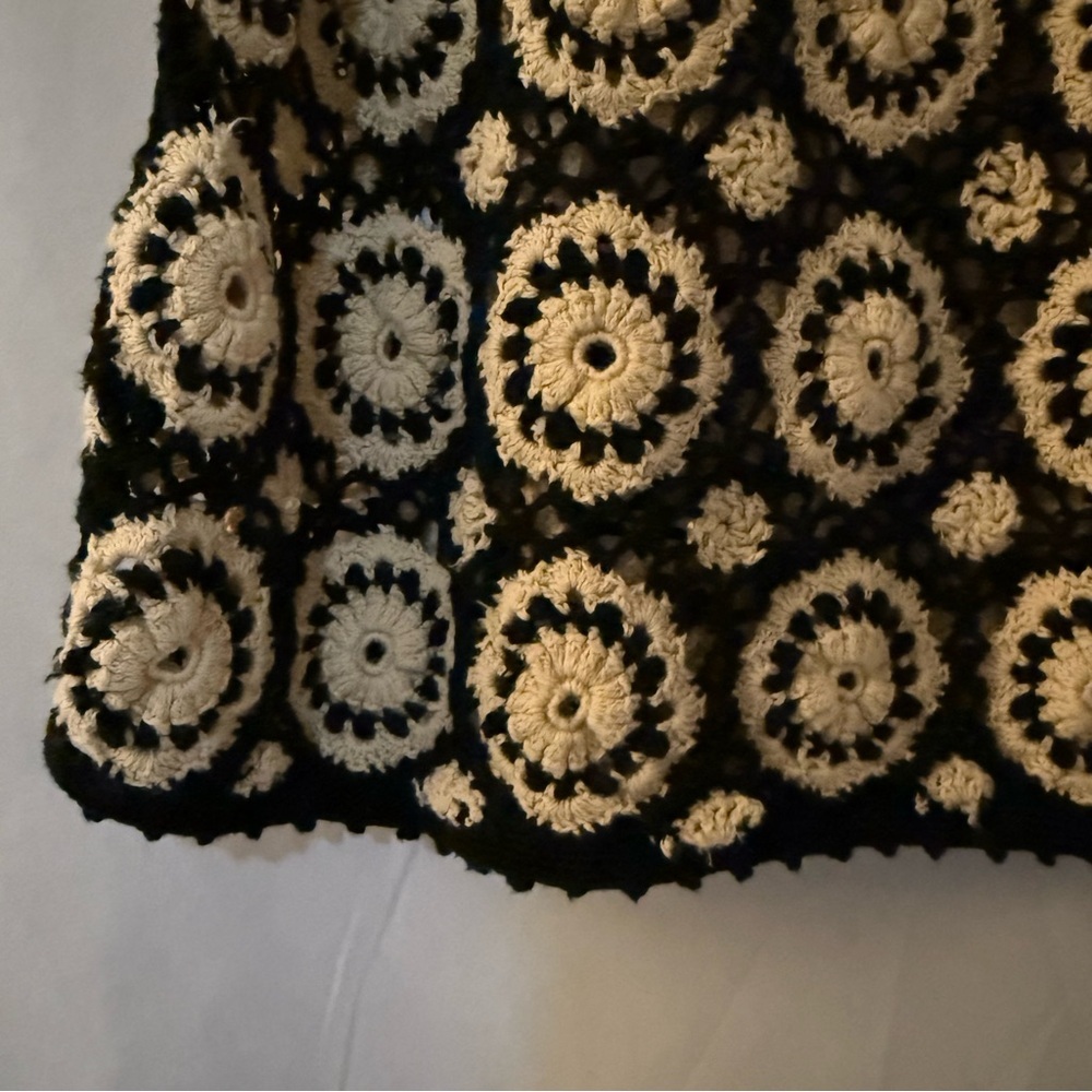 FREE PEOPLE Black & Beige Crochet Delilah Shift Dress Size M - Picture 12 of 14